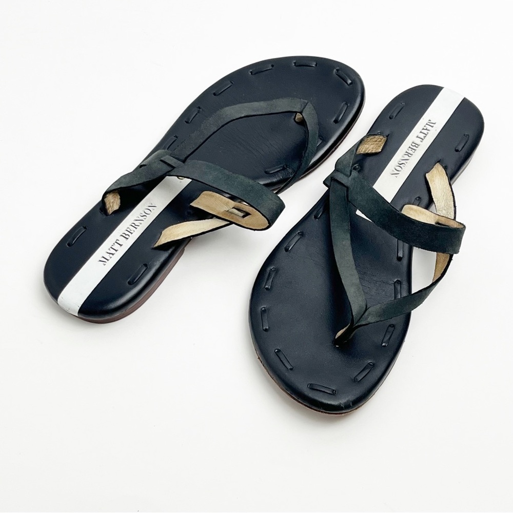 MATT BERNSON The Love Dusty Black Lace Trim Thong Sandals, Size 7